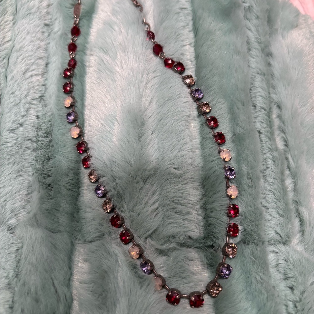 SABIKA W14 London choker with red, lavender, and white opal